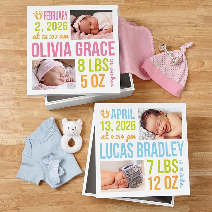 Let's Make Memories Personalized Photo Keepsake Box for New Baby - Memento Storage - Memories Box - Nursery Decor - 12" Sq x 6" H - Bundle of Love - Pink - Image 2