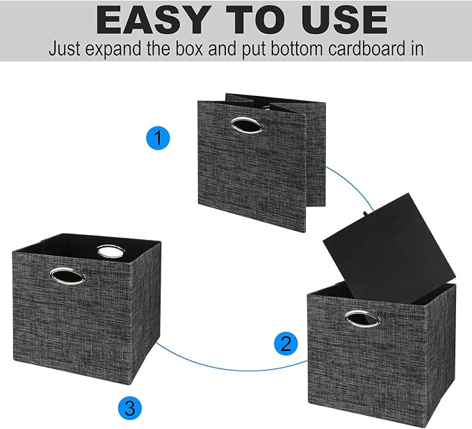Posprica Storage Cubes,12×12 Storage Bins,Foldable Storage Baskets Fabric Drawers Containers for Shelf Cabinet Bookcase,Thick and Heavy Duty (4pcs, black) - Image 4