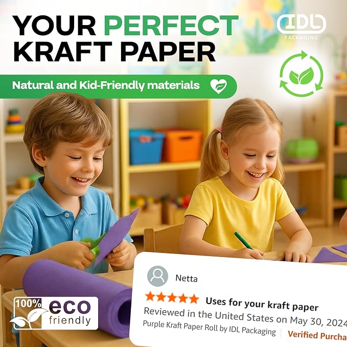 12" x 1200" (100 ft) Purple Kraft Paper Roll, Pack of 2 - USA-Made Quality Craft Paper for Gift Wrapping, Kids' Arts & Crafts, School Projects - 100% Recycled, 50 lb Natural Material by IDL Packaging - Image 5