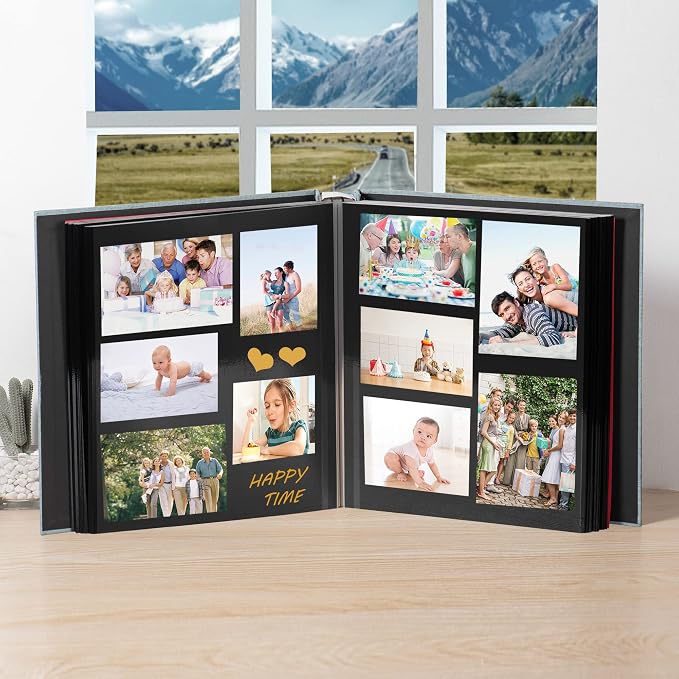 Large Photo Album Self Adhesive 4x6 5x7 3x5 8.5x11 Scrapbook Magnetic Album DIY Scrap Book Length 13 x Width 12.8 (Inches) 120 Black Sticky Pages Linen Cover DIY Photo Album(Green) - Image 3