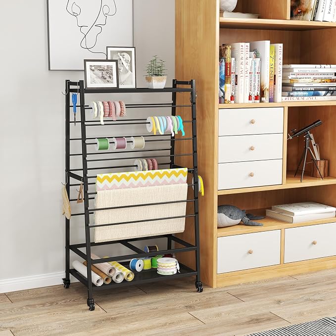 Ribbon Holder-Ribbon Organizer, Double-Sided Ribbon Holder Organizer Rack,Large Capacity Rolling Gift Wrap Rack Ribbon Organizer for Craft Room - Image 7