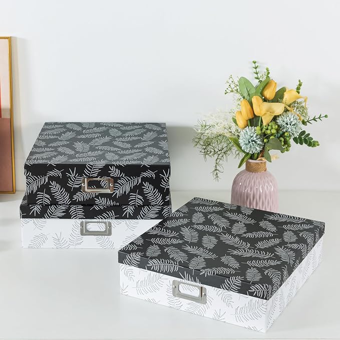 SLPR - Black and White Decorative Storage Boxes with Lids, Set of 3 | Large Cardboard Photo Box Set for Home Decor and Organizing, Keepsake Memory Organizers for Documents and Scrapbooks - Image 5