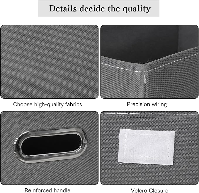 Fabric Foldable Collapsible Storage Cube Bin Organizer Basket with Lid, Handles, Removable Divider for Home, Closet (Grey, 6Pcs) - Image 7