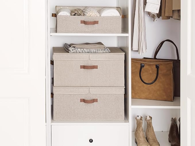 StorageWorks Extra Large Storage Bins with Lids, 55L Decorative Organizer with Divider Board, Fabric Boxes with Handles, Mixing of Brown & Beige, 2-Pack - Image 4