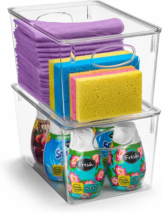 Sorbus Large Clear Plastic Storage Bins with Lids, Clear Stackable Storage Bins, Laundry Room Organizer Bins, Office, Classroom, Playroom, Bathroom, Laundry Room Organization and Storage (2 Pack) by Sorbus