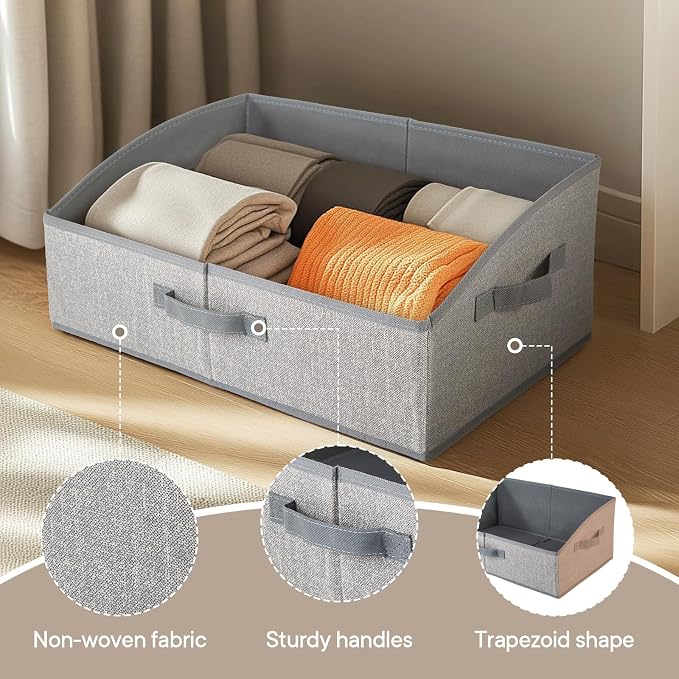 DAYARD Fabric Bins [3-Pack], Trapezoid Storage Bins with Handles, Foldable Baskets Storage Boxes for Shelves, Closet, Bookshelf, Organizer Containers, 20 x 11 x 8 inch Grey - Image 2