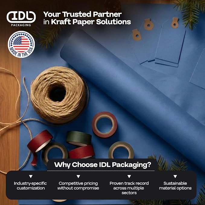 18" x 1200" (100 feet) Blue Kraft Paper Roll - USA-Made Quality Craft Paper for Gift Wrapping, Kids' Arts & Crafts, School Projects - 100% Recycled Natural Material 50lb Thickness by IDL Packaging - Image 7