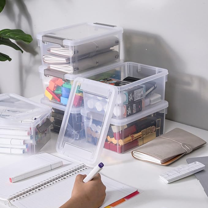 Small Storage Bins with Lids 3.2 QT Plastic Storage Containers for Organizing Stackable Clear Storage Boxes,Clear White(12 Packs) - Image 4