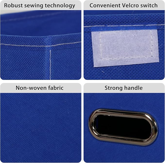 Linen Fabric Foldable Collapsible Storage Cube Bin Organizer Basket Fabric Storage Bins with Lid, Leather Handles, Removable Divider for Home, Closet, Dark Blue 3Pcs - Image 7