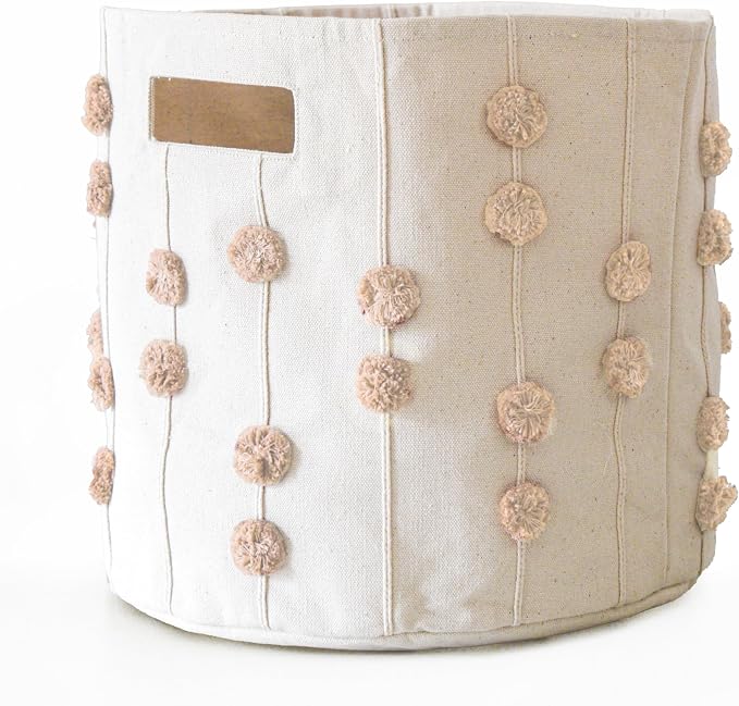 Storage Bins for Kids Nursery Bin Organizer (13"x12") Laundry Basket for Closet, Decorative Floor Storage Basket Canvas Fabric Storage Basket (Pompom - Pecan) - Image 2