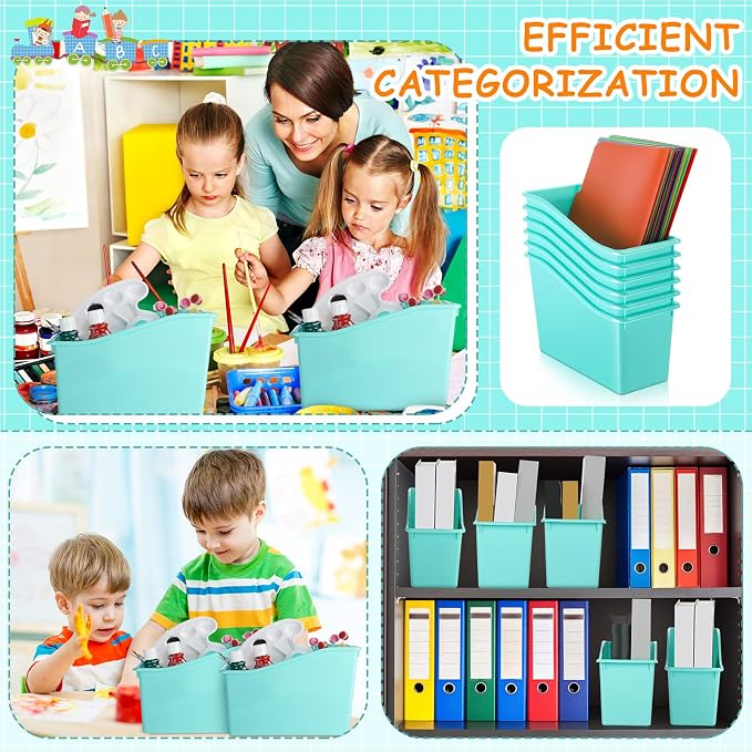 Fuutreo Classroom Book Bins Plastic Organizer Box, Water Blue, 12 Pcs | Binder Magazine Holder File Container Storage Folder Cube for Home Office School Library Organization Supplies - Image 5