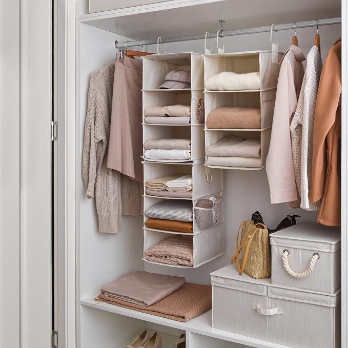StorageWorks 6-Shelf Closet Organizers, Two 3-Shelf Separable Hanging Shelves for Closet, 12 1⁄2" D x 12 1⁄2" W x 47 ¼" H, Mixing of Beige, White & Ivory - Image 2
