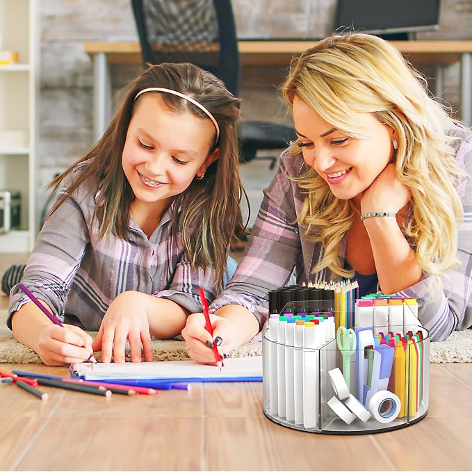 250pcs Acrylic Pencil Holder Marker Organizer, Back to School 360-Degree Rotating Pen Holder, Crayon Organizers for Kids Pencil Organizer Caddy Art Supply Lazy Susan Organizer for Desk Office - Image 7
