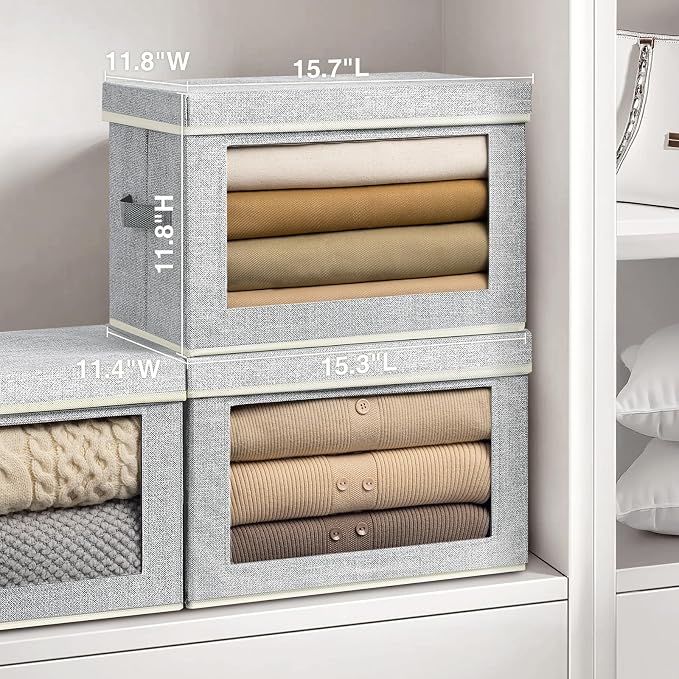 Storage Bins with Lids, 3 Pack Large Storage Cubes with Window, Closet Bins with Lids & Handles, Fabric Box for Organizing Clothes, Towels, Books, Blended - Image 2