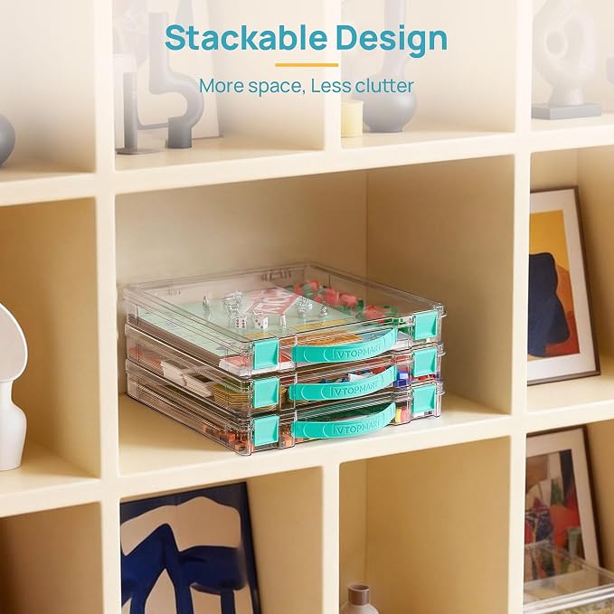 Vtopmart 6 Pack Board Game Storage with Handle and Snap-Tight Latch Lid | Clear Craft Organizer Fit 12" x 12" Papers, Stackable Storage Box for Scrapbook Storage, Art Supply Storage, Puzzle Storage - Image 6