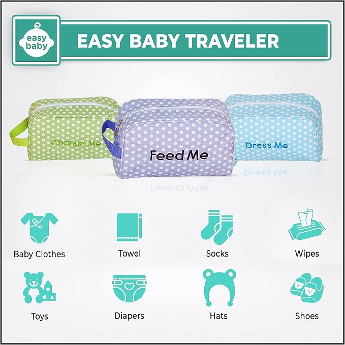 Easy Baby - Diaper, Bottle, and Supplies - Organizer Pouches and Changing Pad - Change, Feed, Dress, and Clean Me (8 Pack Laguna) | Organizing Packing Tote Cubes for Baby Items - Image 7