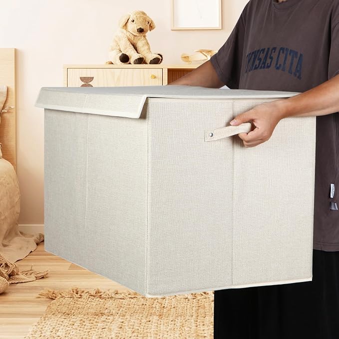 122L Large Toy Box Chest Storage with Lid, Collapsible Kids Toy Storage | Toy Chest with with Removable Divider for Kids, Boys, Girls, Nursery, Living Room, Bedroom, 26"x17" x17" (Linen Beige) - Image 5