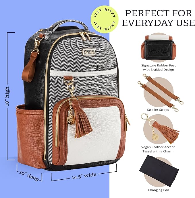 Itzy Ritzy Boss Plus Diaper Bag Backpack with 19 Pockets (Coffee & Cream) | Large Diaper Bag Backpack Includes 2 Insulated Bottle Pockets, Changing Pad, Stroller Clips, Padded Straps, Travel-Ready - Image 4