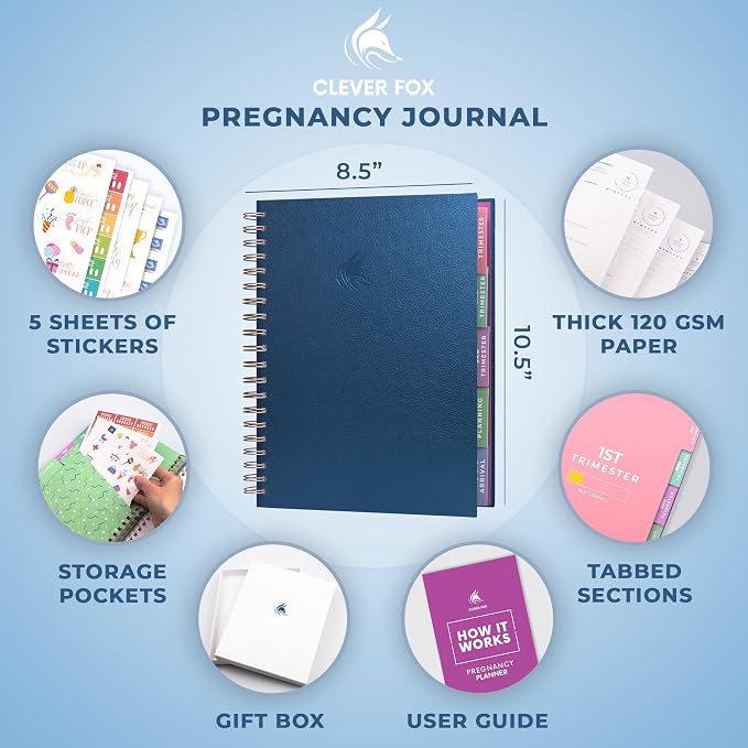 Clever Fox Pregnancy Journal, Expecting First Time Mom Planner Mystic Blue | Organized pregnancy & baby diary with weekly countdown calendars & checklists, maternity memory book, ivf 9 x 10.5 in - Image 2