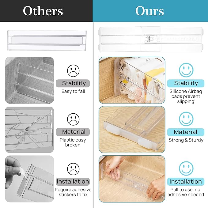 Vtopmart 12 Pack Drawer Dividers for Clothes, 4" High 10.2"-16.5" Adjustable Expandable Dresser Drawer Organizer, Clear Plastic Separators for Dresser, Baby Clothing, Underwear, Cosmetic, Toiletries | Expandable Dresser Drawer Organizer, Clear Plastic ... - Image 9