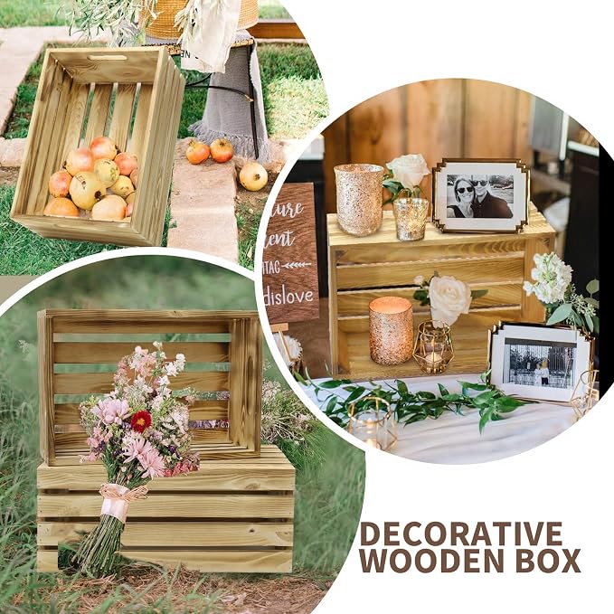 5 Pcs Wooden Crates for Display, Nesting Wood Crate for Storage, 5 Size | Farmhouse Weddings Wooden Basket for Storage Container and Decorations, Rustic Wood Crates for Farmers Market, Birthday, DIY - Image 6