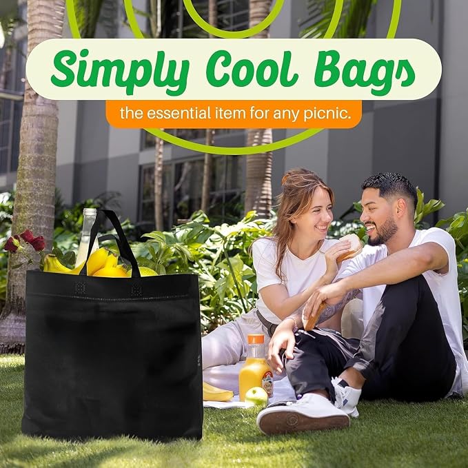 Simply Cool 400 Pack Reusable Grocery Bags, Medium Tote Bags Bulk, Black | 12.6"x6.3"x11.8" Heavy Duty Non-woven Custom Shopping Bags with Handles, Foldable, Washable for Retail and Commercial use - Image 4