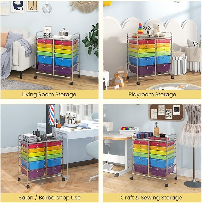 12 Drawer Rolling Storage Cart, Craft Cart Organizer on Wheels w/Metal Frame, Large Capacity & Smooth Drawer, Rolling Cart w/Drawers for Classroom, Office - Image 8