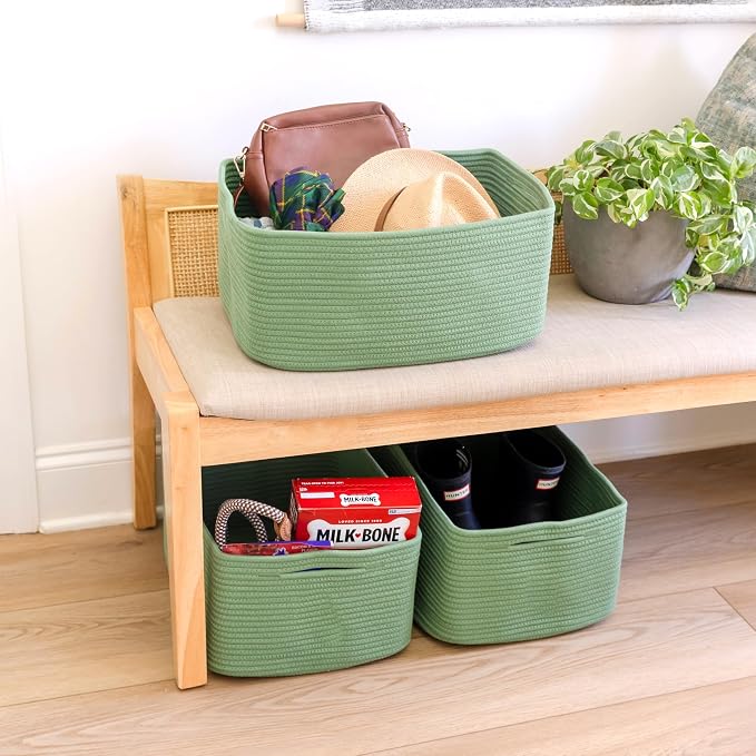 NaturalCozy Storage Baskets 16.8”x13”x7.6” Cotton Rope Woven Baskets for Organizing 3-Pack | Toy Storage Bins | Basket for Shelves, Laundry, Blanket, Clothes, Closet, Kitchen, Bathroom, Gifts - Image 7