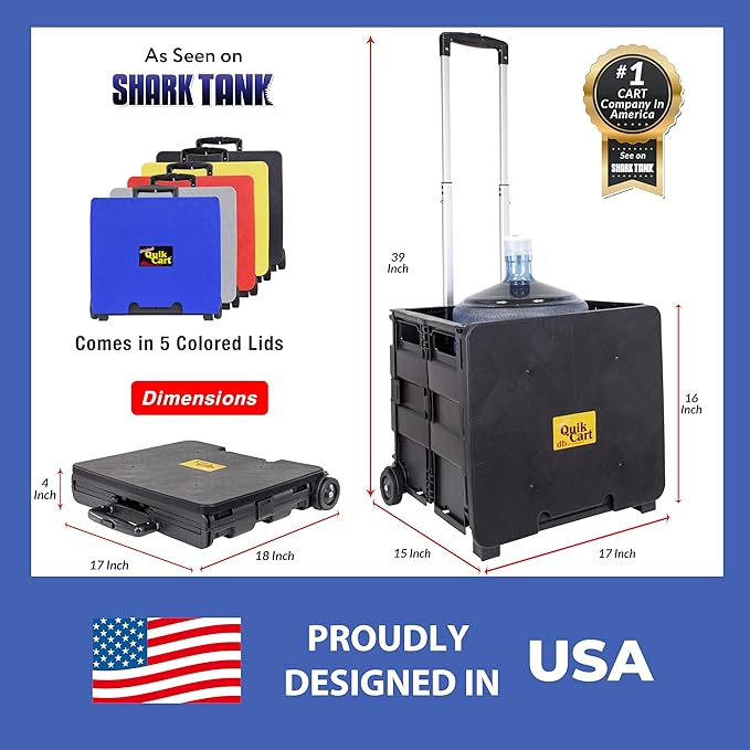 dbest Products Quik Cart Standard Collapsible Rolling Crate - Black | with Wheels, Roll Up to 80 lbs Capacity, Heavy Duty Plastic Construction, Telescoping Handle, Foldable Utility Cart - Image 4