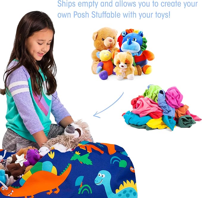 Posh Stuffable Kids Stuffed Animal Storage Bean Bag Chair Cover - Childrens Toy Organizer, Large-38 - Canvas Dinos on Blue - Image 2