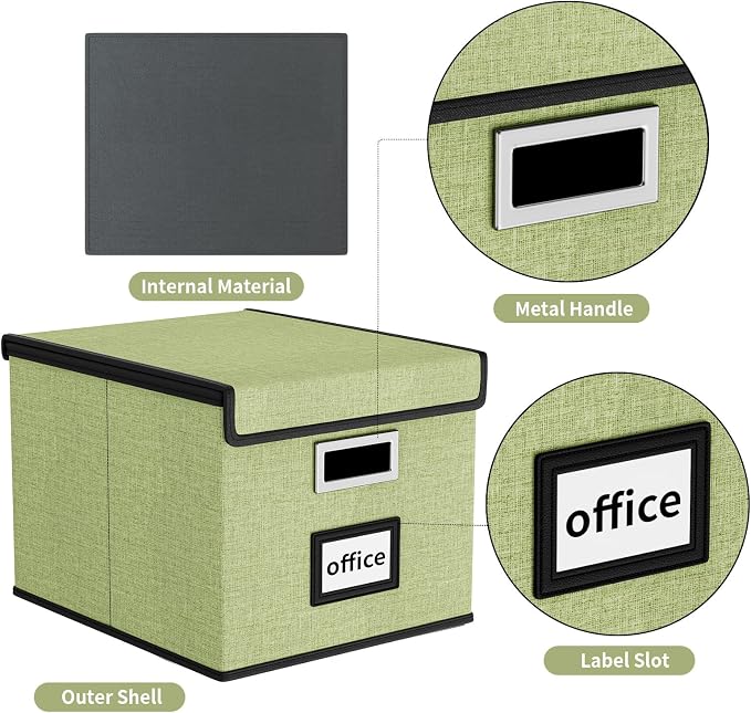 File Organizer Box with Lids, Collapsible File Folder Organizer | File Box with Plastic Slides for Document, Filing Bin for Letter Size Hanging File Folders (2 Pack, Dark Green) - Image 4
