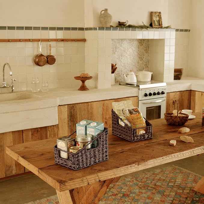 GRANNY SAYS Wicker Storage Baskets, Waterproof Wicker Basket with Handles | Wicker Storage Baskets for Pantry, Open Front Basket for Shelves, Kitchen Storage Baskets, Decorative Basket for Home Decor - Image 7