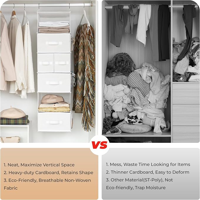 GRANNY SAYS Hanging Closet Organizer, 5 Drawers, 6 Shelves, 6 Pockets | Hanging Closet Organizer with 5 Different Drawer Designs, 6 Shelves & Reinforced Structure for Organized Small Space, Whites - Image 7