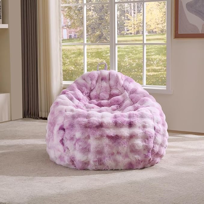 Fluffy Faux Rabbit Fur Bean Bag Chair Cover(No Filler),Cozy Shaggy Bubble Stuffed Animal Storage Large Bean Bag Cover for Bedroom Living Room,Fuzzy Bean Bag Cover Girls Teens Adult,Tie-dye Lavender by Animebody