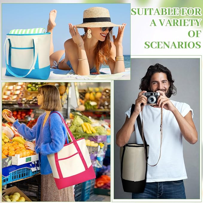 Sanwuta Canvas Tote Bags Bulk with Outer Pockets,Bright Color,12 Pack | Reusable Cotton Grocery Bags, Perfect for Teachers, Party Giveaways, DIY Crafts, Wedding Favors, Business Gifts - Image 2