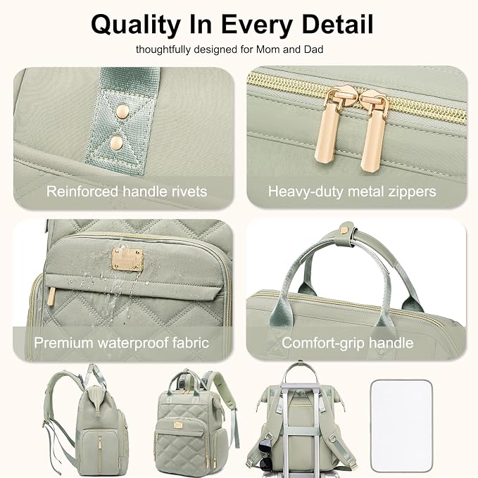 Diaper Bag Backpack Travel Diaper Backpack, Large Baby Diaper Bag with Changing Pad Baby Bag for Boys Girls, Insulated Pockets, Waterproof Baby Backpack for Mom & Maternity (Green) - Image 6