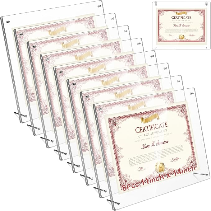 Thyle 8 Pcs Acrylic Photo Frame 11x14'' Clear Floating Picture Frame for Wedding Photos Art Prints Photography Gallery Wall Display Hanging or Tabletop for Living Room Hallway or Entryway (Silver) by Thyle