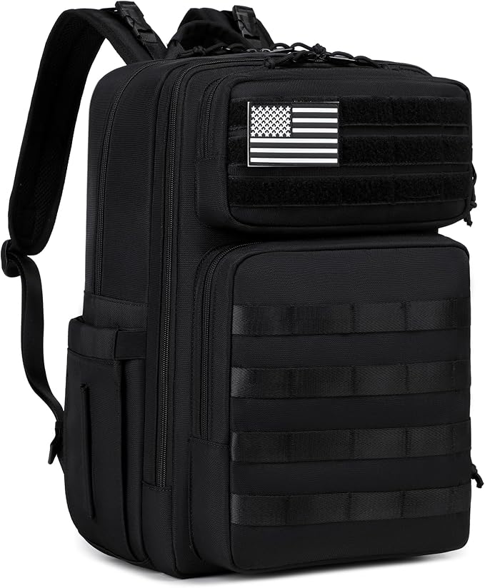 Large Dad Diaper Bag Backpack, Tactical Style, Black | Stroller Clips, Luggage Sleeve for Travel, Insulated Pockets by LORADI