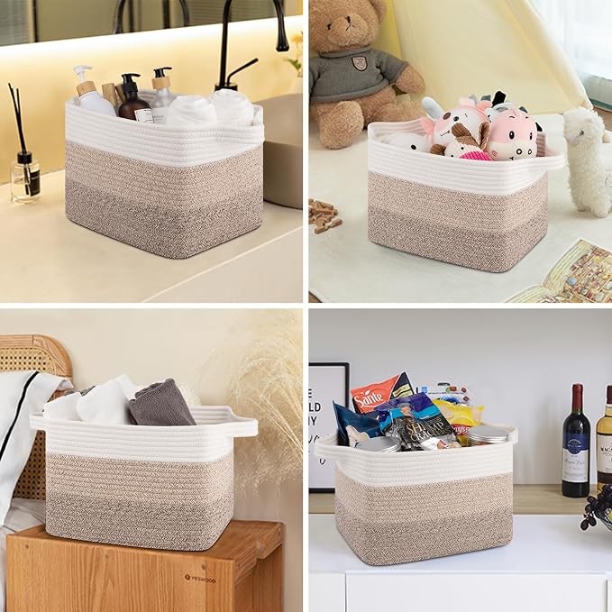 OIASKET Storage Baskets for Organizing, Woven Baskets for Shelves, Rectangle Decorative Organizer for Storage Clothes, Toy, Books, Towels Nursery Bins 3 Pack (Gradient Yellow, 13"x9.85"x8.7") - Image 6