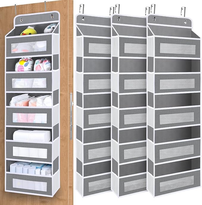 3 Pack Over The Door Organizer Storage, 5 Shelf Hanging Door Organizer with 10 Large Capacity Pockets, Anti Tilt 44 lb Load Behind Door Storage for Bedroom, Bathroom, Pantry, Nursery by BLOROOM