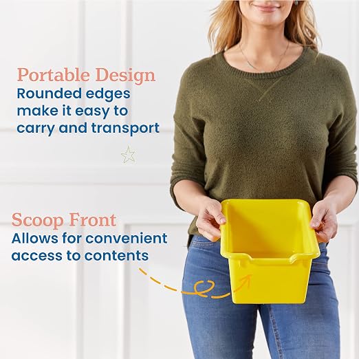 ECR4Kids Scoop Front Storage Bin, Multipurpose Organization, Yellow, 5-Piece | Durable plastic, GREENGUARD Gold Certified, 1.2 gallon capacity, lightweight & nestable, built-in handle, classroom/home use - Image 4