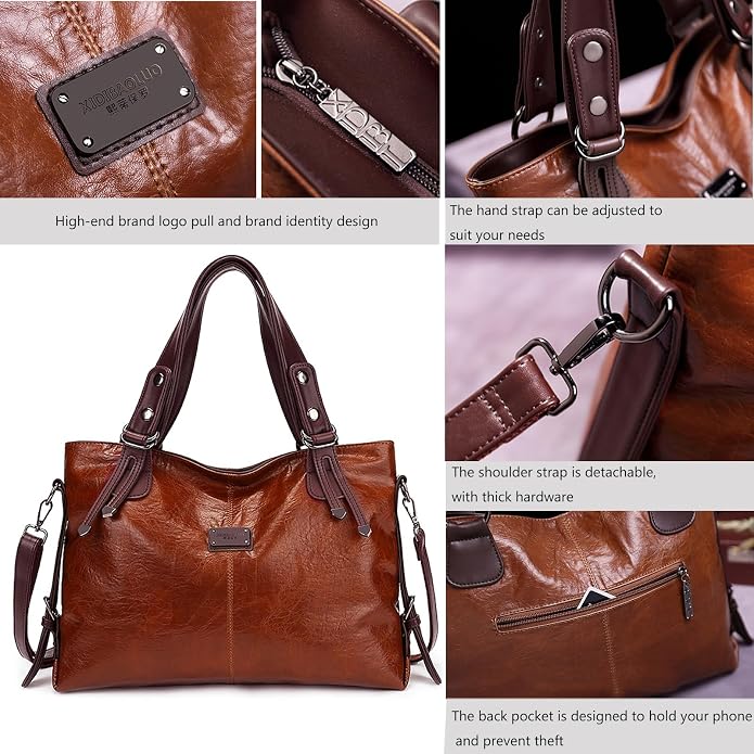 Handbags and Purses for women Vegan Leather Tote Bag for Women Satchel Shoulder Bags Travel Purse with Compartments - Image 4