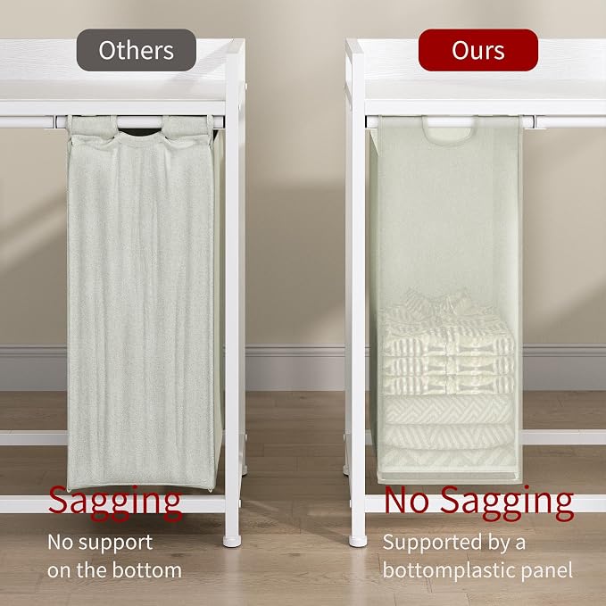 Herture Laundry Hampers with Shelf, Laundry Basket 3 Section, 3 x 15.87 Gal | Laundry Sorter with Pull-Out Removable Large 3 White Bags and Movable Wheels, Metal Frame, White PF04XLW - Image 5