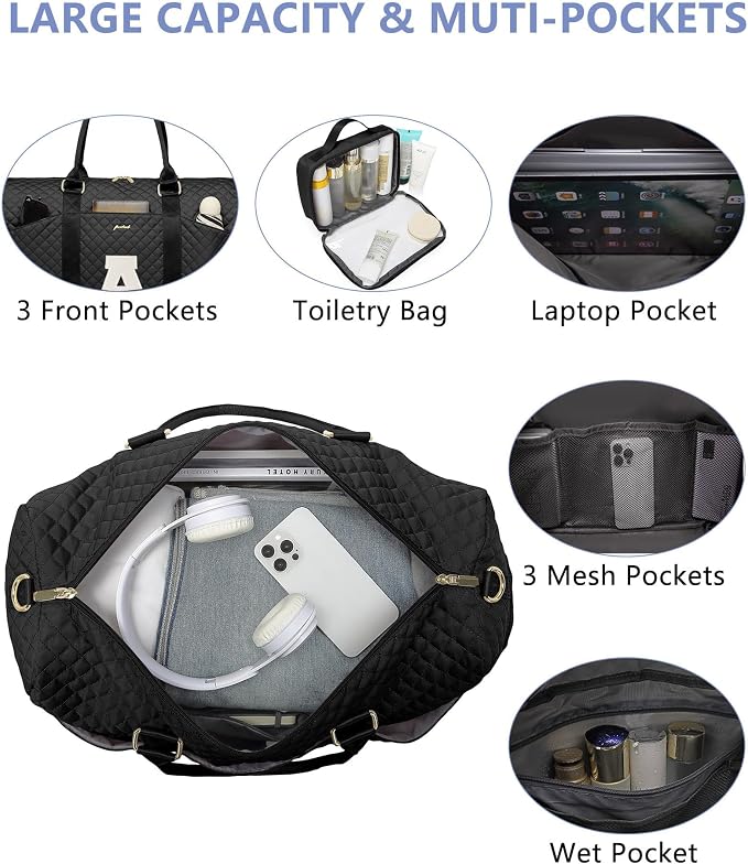 Women Weekender Travel Duffle Bag: Initial Duffel Overnight Bags with Shoe Compartment Large Carry on Tote with Toiletry Bag Weekend Traveling Yoga Gym Hospital Bag for Women with Wet Pocket Letter A - Image 3