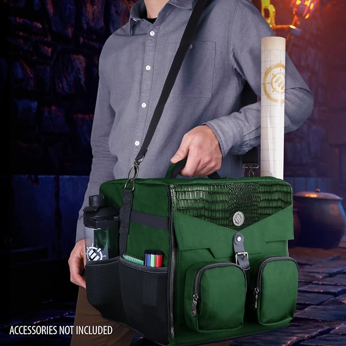 ENHANCE Board Game Shoulder Bag - Collector's Edition Board Game Storage with Shoulder Strap and Accessories Pockets for Dice, Cards, More - Reinforced Carrier Protects Tabletop Games (Dragon Green) - Image 8