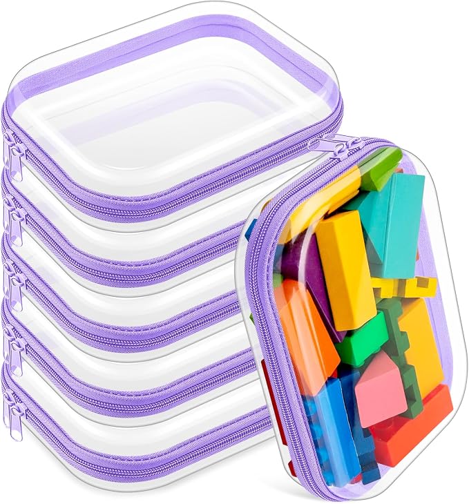 Sanwuta 6 Clear Hard Zipper Case,Purple,7.87 X 5.9 X 2 Inch | Pencil Case Pouches ,Makeup Bag,Plastic Toiletry Diaper Bag ,Travel Toy Storage,Waterproof Organizer Bins by Sanwuta
