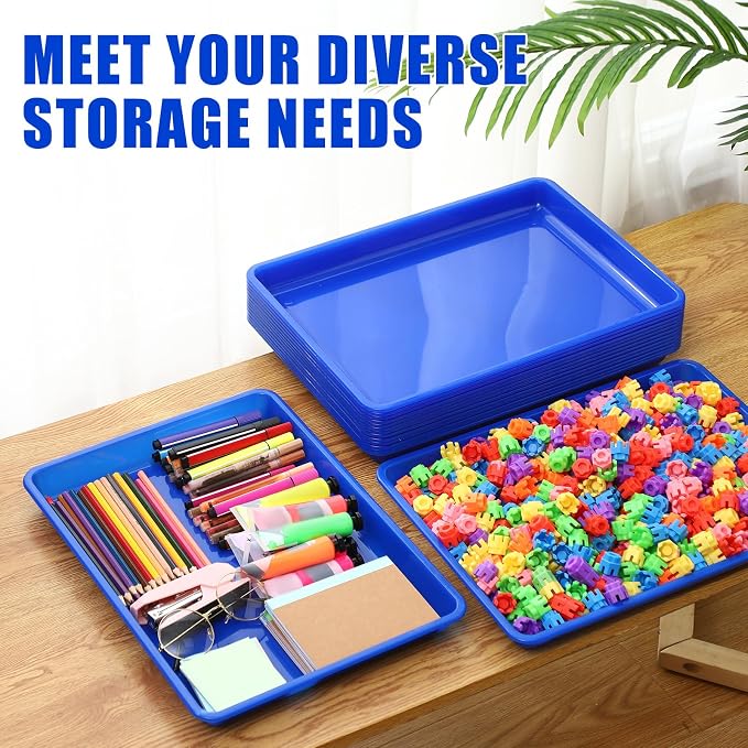Maitys 15 Pack Plastic Art Trays 12 x 16 Inch Activity Crafts Trays Sensory Tray DIY Projects, Painting, Beads, Jewelry Office Home Organizer Arts and Crafts Supplies(Blue) - Image 7