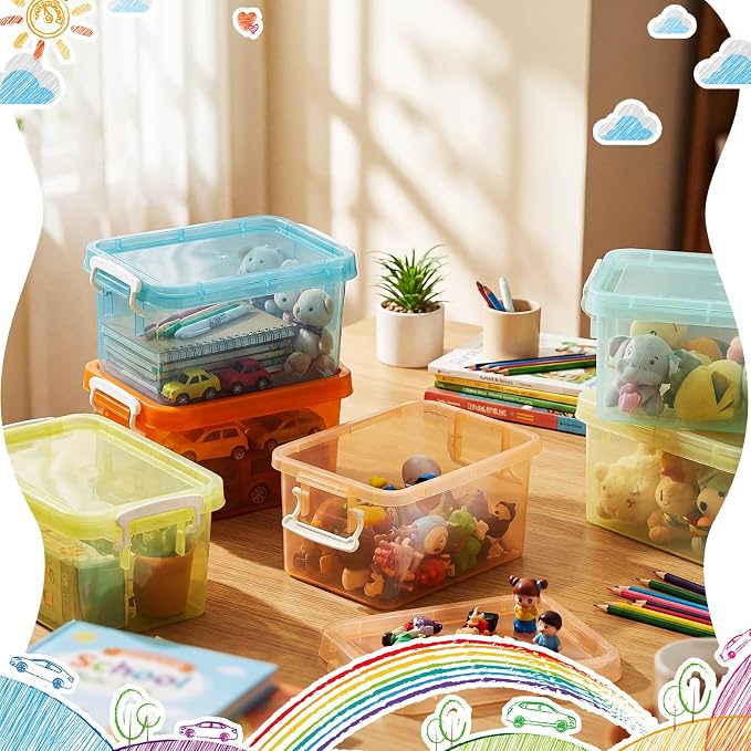 12 Pack Colorful Plastic Storage Bins with Lids 4 Quart Small Storage Latch Box Stackable and Nestable Clear Organizer Bins with Latching Handle and Buckle for Organizing (Pastel) - Image 6