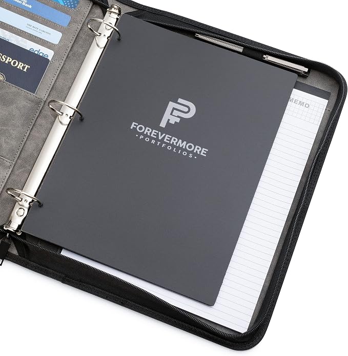 Forevermore Portfolio Binder, 1.5" Permanent 3-Ring, Vegan Leather, Gray - Image 4