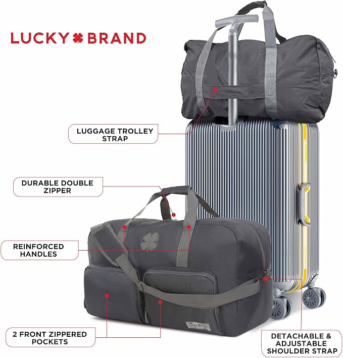 Lucky Brand Large Duffle Bag for Travel, Foldable Weekender Duffel bag | Travel Overnight Duffel bag, Adjustable Shoulder Strap, Front Zip Pockets, Spacious Capacity, Unisex Lightweight Travel Bag - Image 6